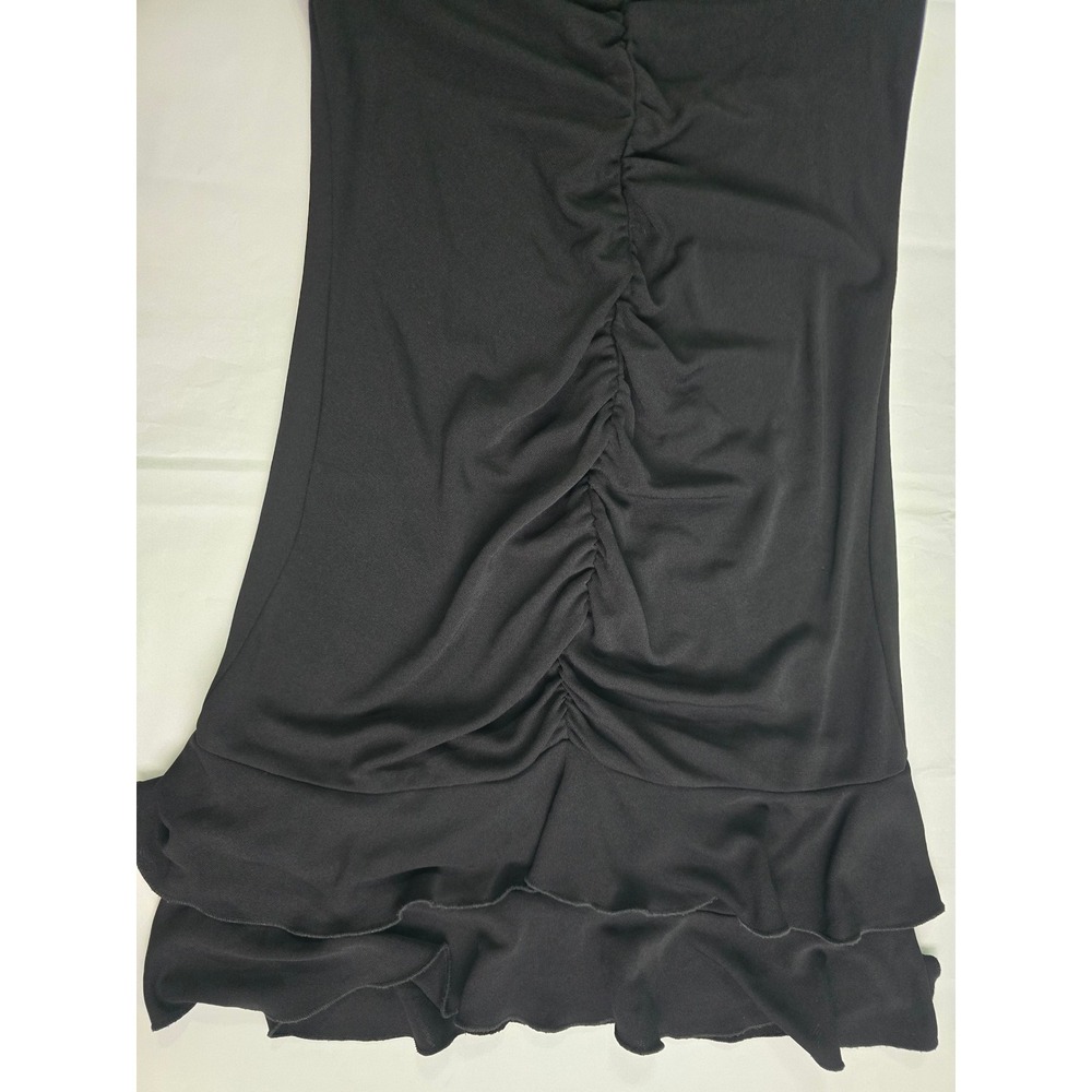 ABS by Allen Schwartz Black Halter Mini Dress Ruched Ruffle Hem Petite 388YU05 - Picture 4 of 16